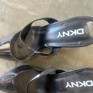 DKNY Glossy Black Mules for Women